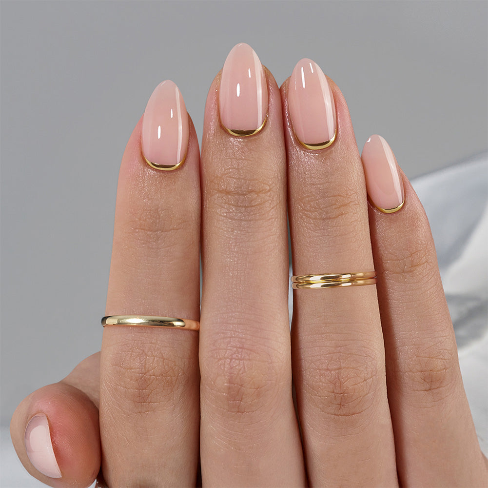 Gold Reverse French Mandel · Soft Gel · Press on Nails für Nageldesign Nägel & Nagelstudios Gold Reverse French Mandel · Soft Gel · Press on Nails, für Nägel im Nageldesign & Nagelstudios