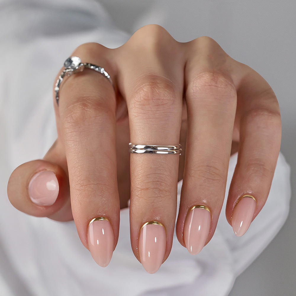 Gold Reverse French Mandel · Soft Gel · Press on Nails für Nageldesign Nägel & Nagelstudios Gold Reverse French Mandel · Soft Gel · Press on Nails, für Nägel im Nageldesign & Nagelstudios