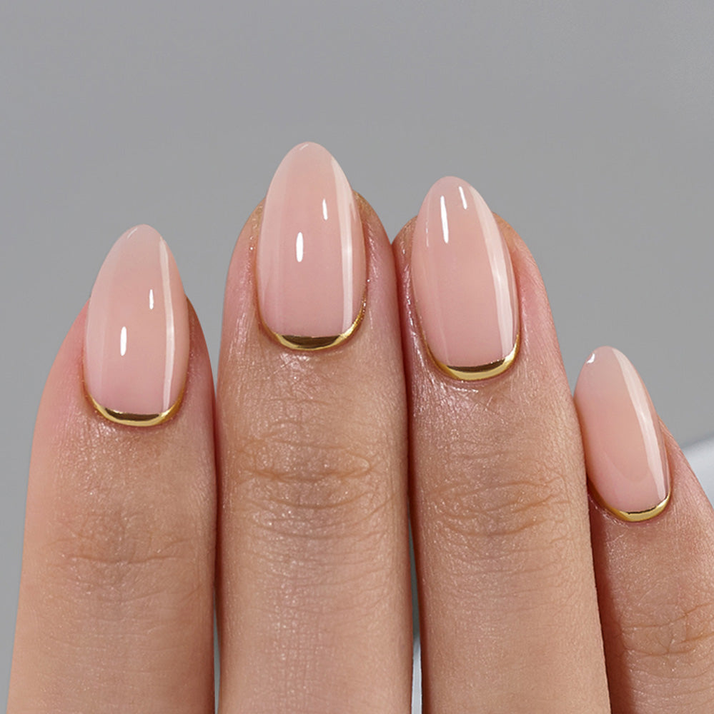 Gold Reverse French Mandel · Soft Gel · Press on Nails für Nageldesign Nägel & Nagelstudios Gold Reverse French Mandel · Soft Gel · Press on Nails, für Nägel im Nageldesign & Nagelstudios