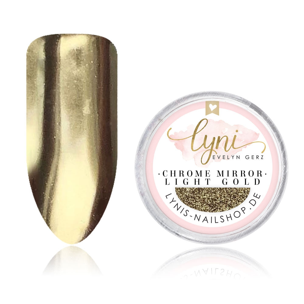 Chrome Mirror · Light Gold für Nageldesign Nägel & Nagelstudios Chrome Mirror · Light Gold, chrome Pigment, Pigment, puder, Pulver für Nägel im Nageldesign & Nagelstudios