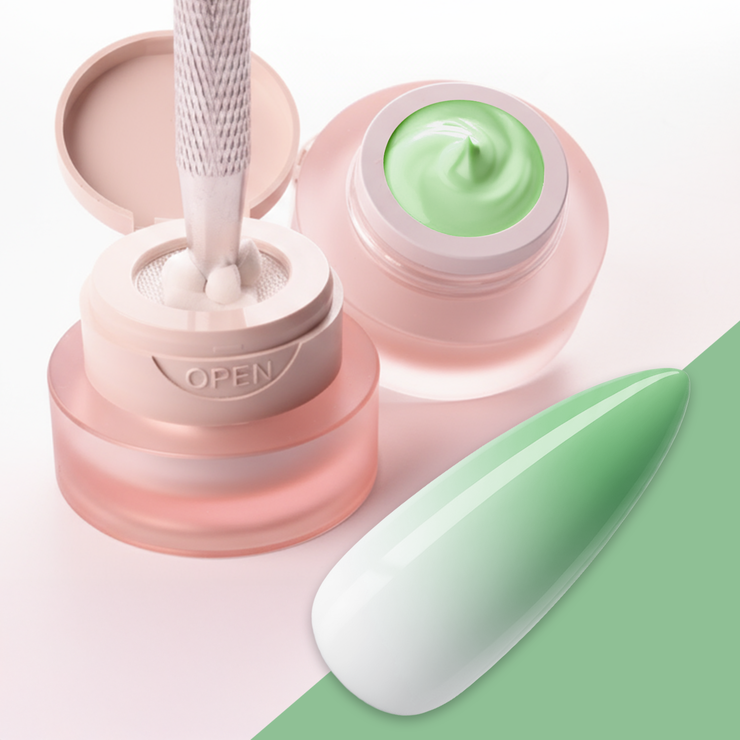 Ombre Babyboomer Gel · Matcha 2g für Nageldesign Nägel & Nagelstudios Ombre Babyboomer Gel · Matcha 2g, Aura-Effekt, Babyboomer Gel, Farbverlauf, Ombre Gel, Ombre Verlauf, Verlauf für Nägel im Nageldesign & Nagelstudios