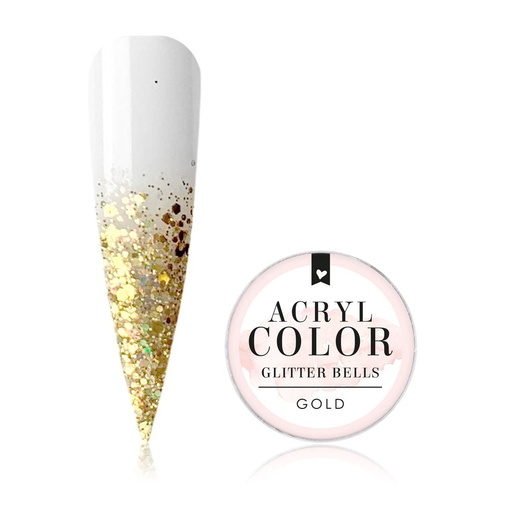 Acryl Color · Glitter Bells · Gold für Nageldesign Nägel & Nagelstudios Acryl Color · Glitter Bells · Gold, Acryl Farbe, dipgel, Farbpuder, powder, puder, Pulver Gel für Nägel im Nageldesign & Nagelstudios