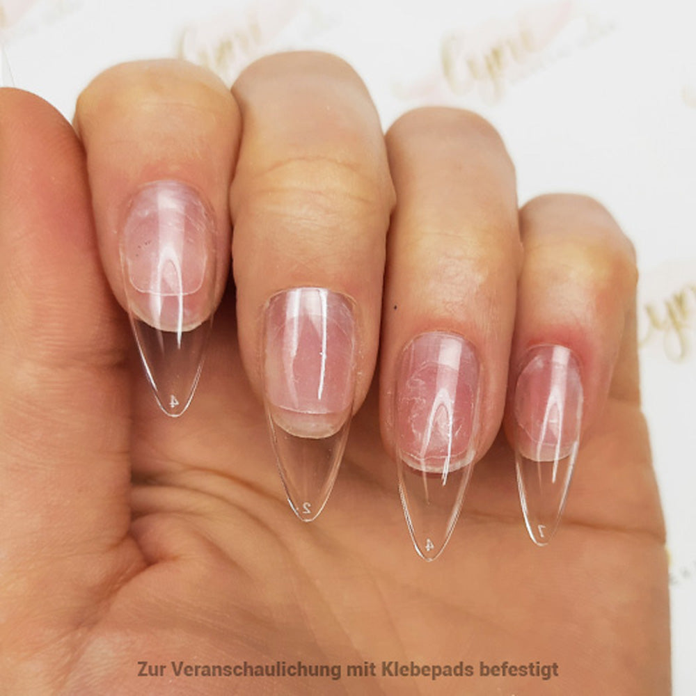 Stiletto Kurz · Clear · Press On Tips für Nageldesign Nägel & Nagelstudios Stiletto Kurz · Clear · Press On Tips, aufdrück Nägel, aufklebe Nagel, aufkleben, Click it Nagel, click it tips, coffin, durchsichtig, Fullcover Tips, klar, kurz, Press on nail, press on nails, press on nägel, spitz, stiletto für Nägel im Nageldesign & Nagelstudios