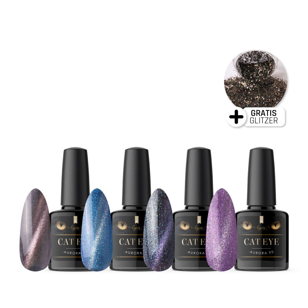 Aurora Cat Eye Shellac Set* für Nageldesign Nägel & Nagelstudios Aurora Cat Eye Shellac Set*, Effekt Lack, gel polish, Gellack, Magnet Lack, nail polish, uv lack für Nägel im Nageldesign & Nagelstudios