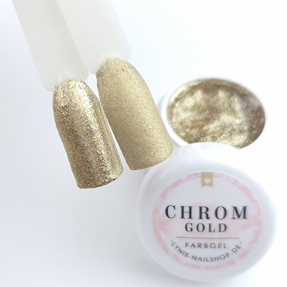 Chrom Gold · Farbgel 5ml* für Nageldesign Nägel & Nagelstudios Chrom Gold · Farbgel 5ml*, color gel, effektgel, Farbe für Nägel, Gel Farben, Gelnägel Farbe, Glitter Gel, Glitzergel für Nägel im Nageldesign & Nagelstudios