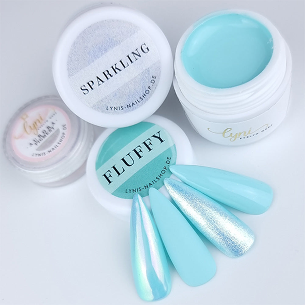 Farbgel Fluffy 5ml Premium* für Nageldesign Nägel & Nagelstudios Farbgel Fluffy 5ml Premium*, blau, color gel, Farbe für Nägel, Gel Farben, Gelnägel Farbe, grün, türkis für Nägel im Nageldesign & Nagelstudios