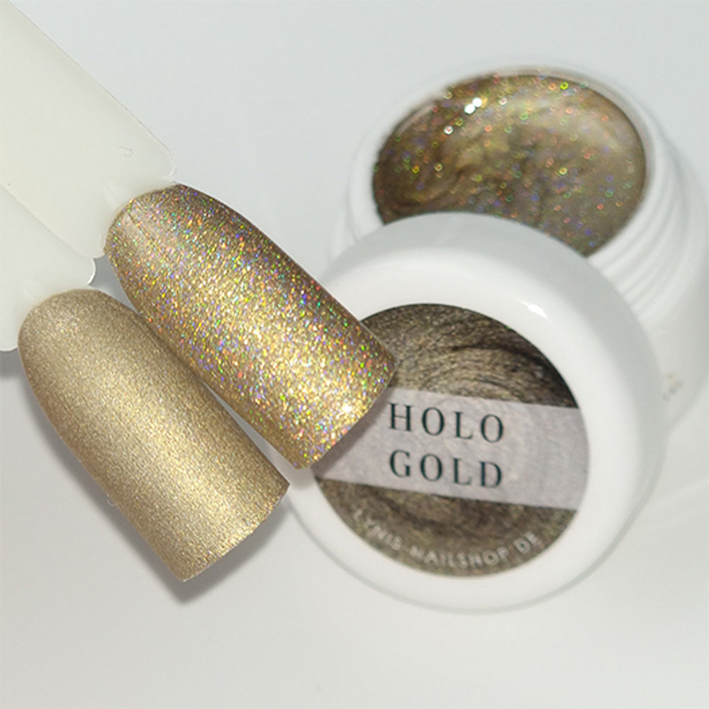 Farbgel Holo Gold 5ml Premium* für Nageldesign Nägel & Nagelstudios Farbgel Holo Gold 5ml Premium*, color gel, Farbe für Nägel, Gel Farben, Gelnägel Farbe, golden schimmer, Holographisch für Nägel im Nageldesign & Nagelstudios