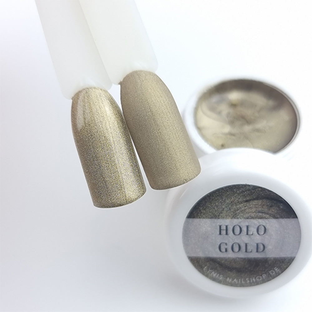Farbgel Holo Gold 5ml Premium* für Nageldesign Nägel & Nagelstudios Farbgel Holo Gold 5ml Premium*, color gel, Farbe für Nägel, Gel Farben, Gelnägel Farbe, golden schimmer, Holographisch für Nägel im Nageldesign & Nagelstudios