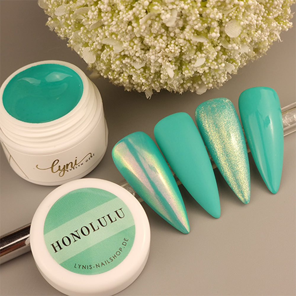 Farbgel Honolulu 5ml Premium* für Nageldesign Nägel & Nagelstudios Farbgel Honolulu 5ml Premium*, color gel, Farbe für Nägel, Gel Farben, Gelnägel Farbe, grün, türkis für Nägel im Nageldesign & Nagelstudios