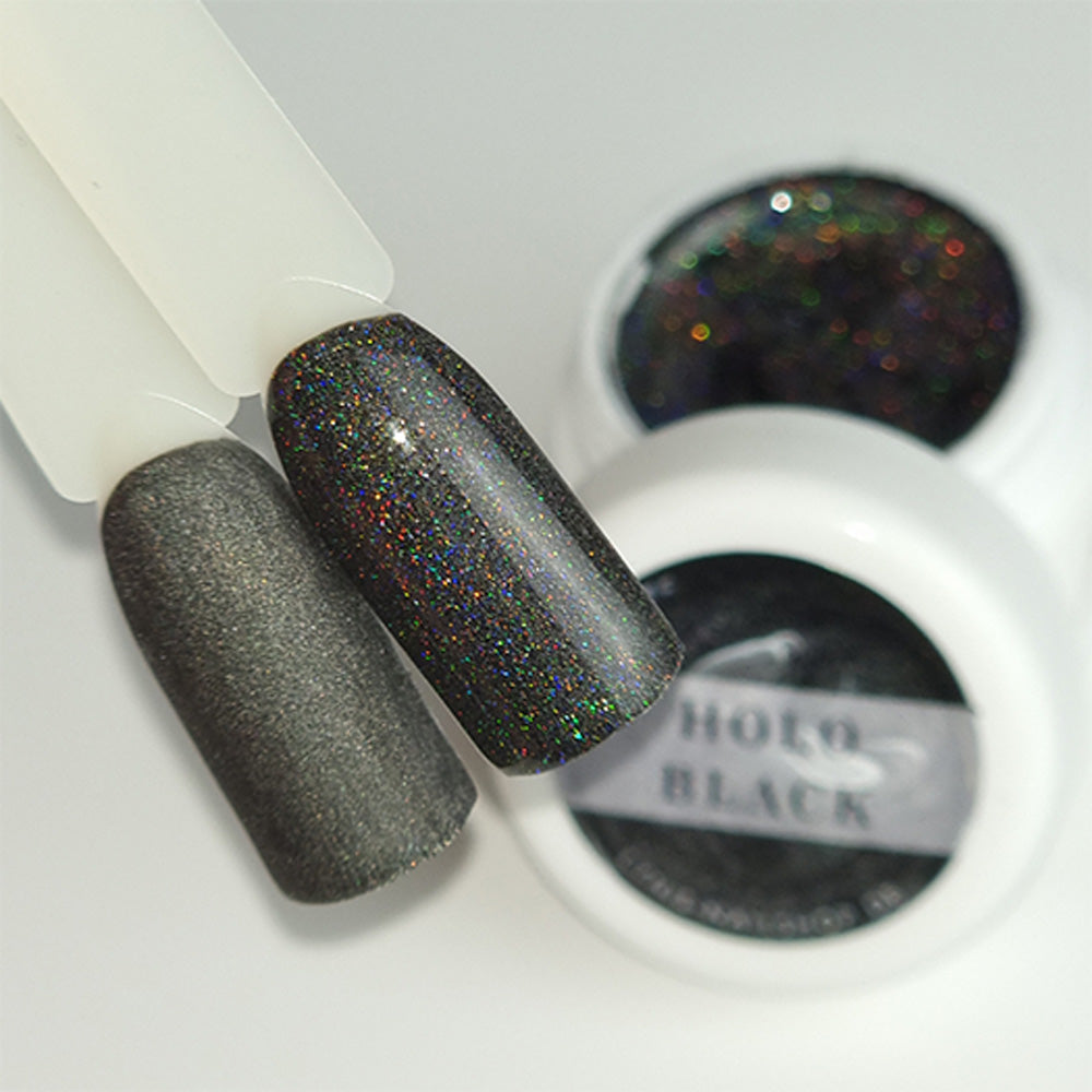 Farbgel Holo Black 5ml Premium* für Nageldesign Nägel & Nagelstudios Farbgel Holo Black 5ml Premium*, color gel, Farbe für Nägel, Gel Farben, Gelnägel Farbe, Holographisch, schimmer, schwarz für Nägel im Nageldesign & Nagelstudios