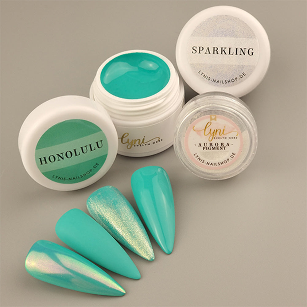 Farbgel Honolulu 5ml Premium* für Nageldesign Nägel & Nagelstudios Farbgel Honolulu 5ml Premium*, color gel, Farbe für Nägel, Gel Farben, Gelnägel Farbe, grün, türkis für Nägel im Nageldesign & Nagelstudios