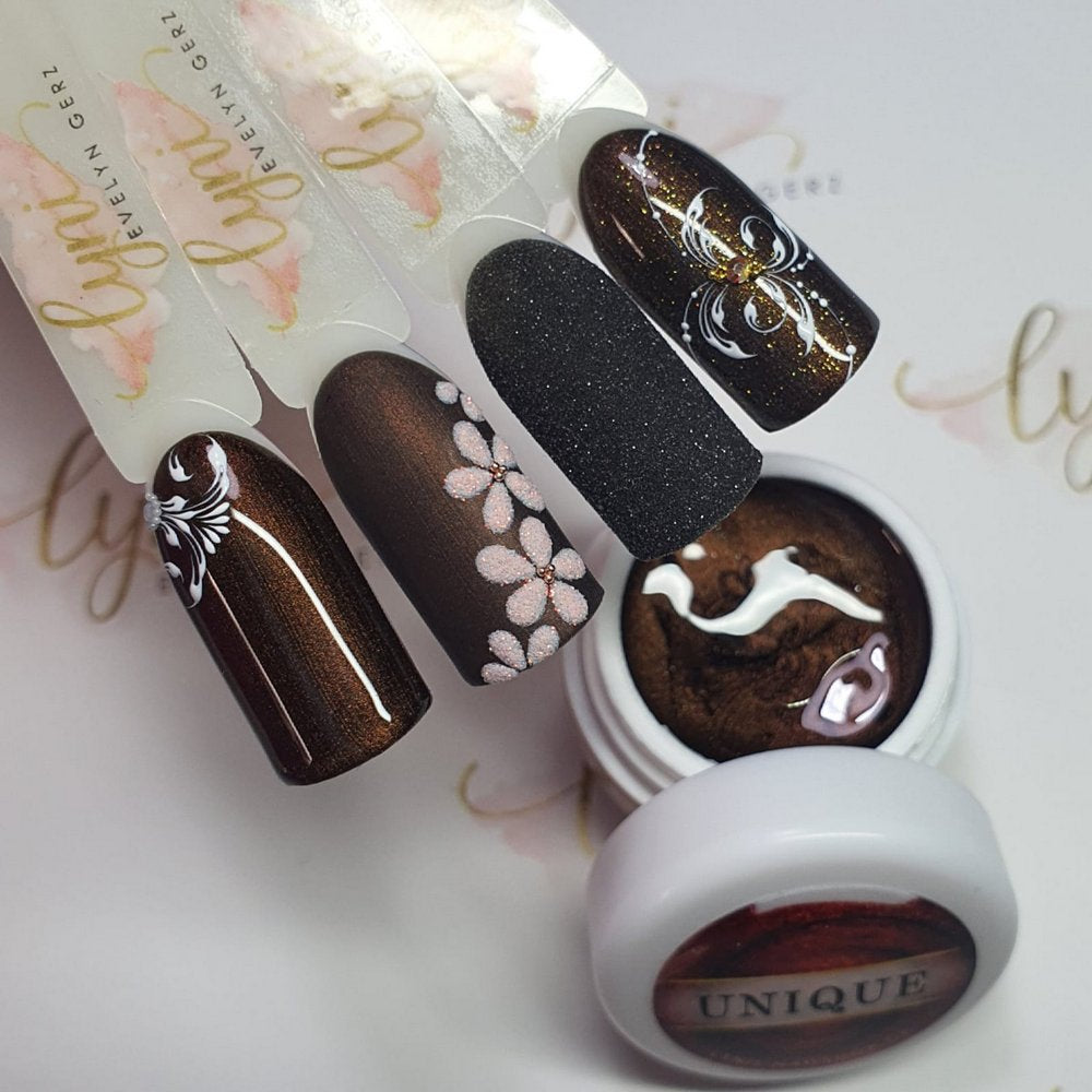 Farbgel Unique 5ml Premium* für Nageldesign Nägel & Nagelstudios Farbgel Unique 5ml Premium*, braun, color gel, Farbe für Nägel, Gel Farben, Gelnägel Farbe, rot, schimmer für Nägel im Nageldesign & Nagelstudios