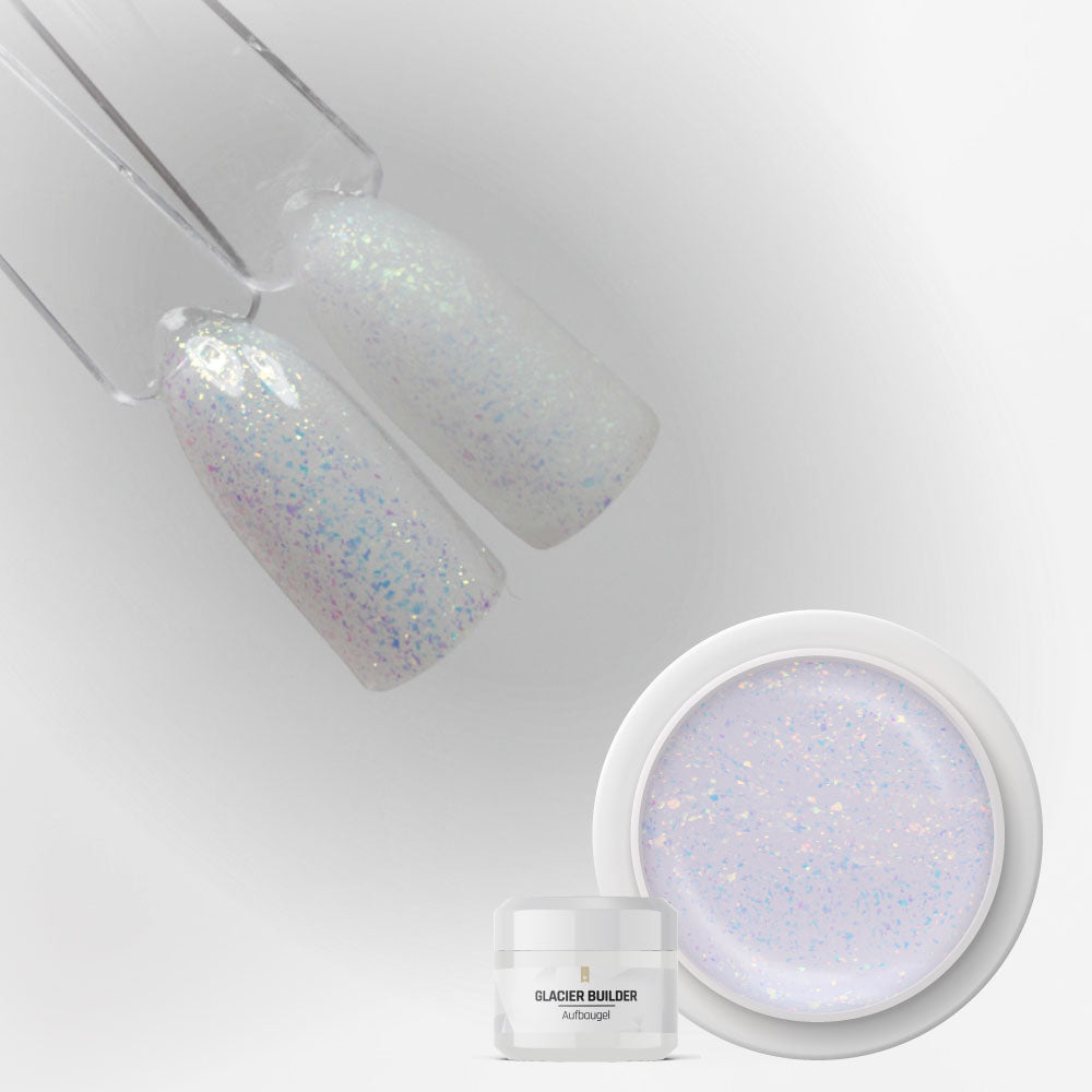 Glacier Builder Gel · Milky Aurora 15ml für Nageldesign Nägel & Nagelstudios Glacier Builder Gel · Milky Aurora 15ml, Aufbaugel, Babyboomer Gel, bunt, Flakes, irisierend, schimmer, Verlauf, weiß, white für Nägel im Nageldesign & Nagelstudios