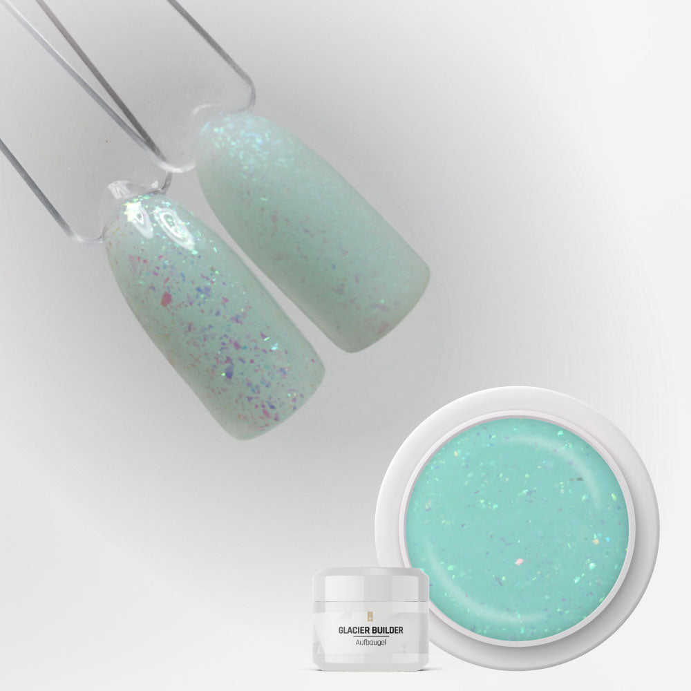 Glacier Builder Gel · Mint 15ml für Nageldesign Nägel & Nagelstudios Glacier Builder Gel · Mint 15ml, Aufbaugel, Babyboomer Gel, bunt, Flakes, irisierend, mint, schimmer, Verlauf für Nägel im Nageldesign & Nagelstudios