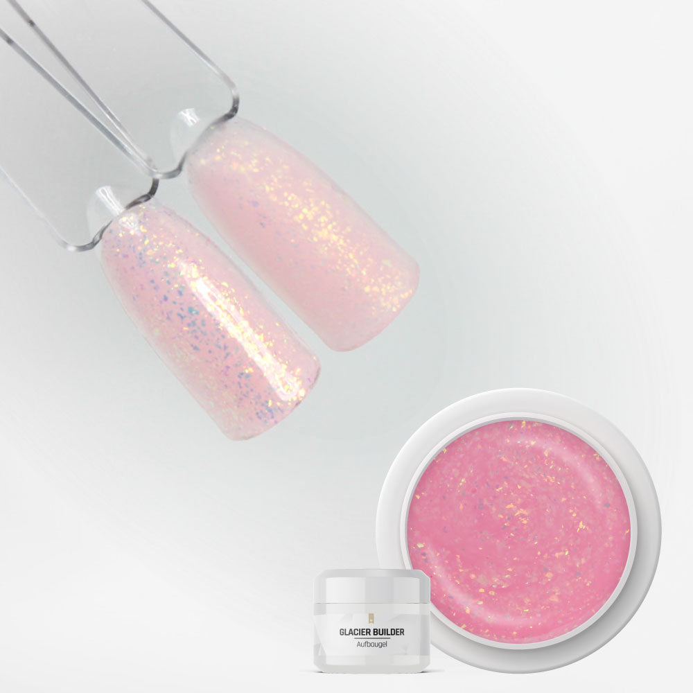 Glacier Builder Gel · Pink 15ml für Nageldesign Nägel & Nagelstudios Glacier Builder Gel · Pink 15ml, Aufbaugel, Babyboomer Gel, bunt, Flakes, irisierend, schimmer, Verlauf für Nägel im Nageldesign & Nagelstudios