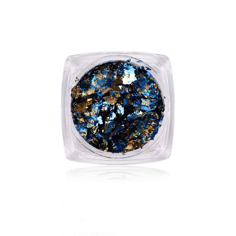 Golden Blue Flakes Folie für Nageldesign Nägel & Nagelstudios Golden Blue Flakes Folie, blattgold, Deko, dünne Folie, feines Papier, Gold, Nailart, Nailfolie, Schwarz, verzieren für Nägel im Nageldesign & Nagelstudios
