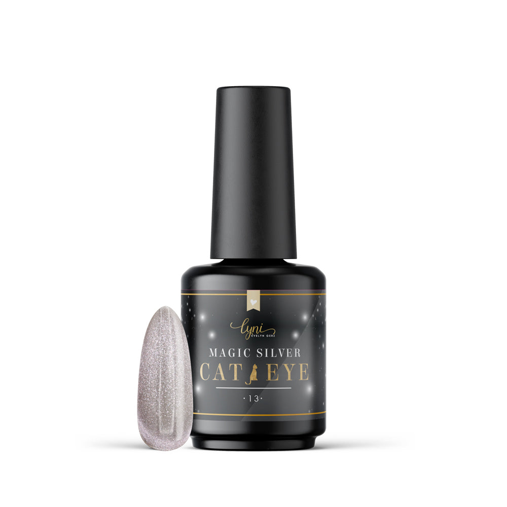 Magic Silver Cat Eye 13 Shellac · 7,5ml für Nageldesign Nägel & Nagelstudios Magic Silver Cat Eye 13 Shellac · 7,5ml, Effekt Lack, gel polish, Gellack, Magnet Lack, nail polish, silber, uv lack für Nägel im Nageldesign & Nagelstudios