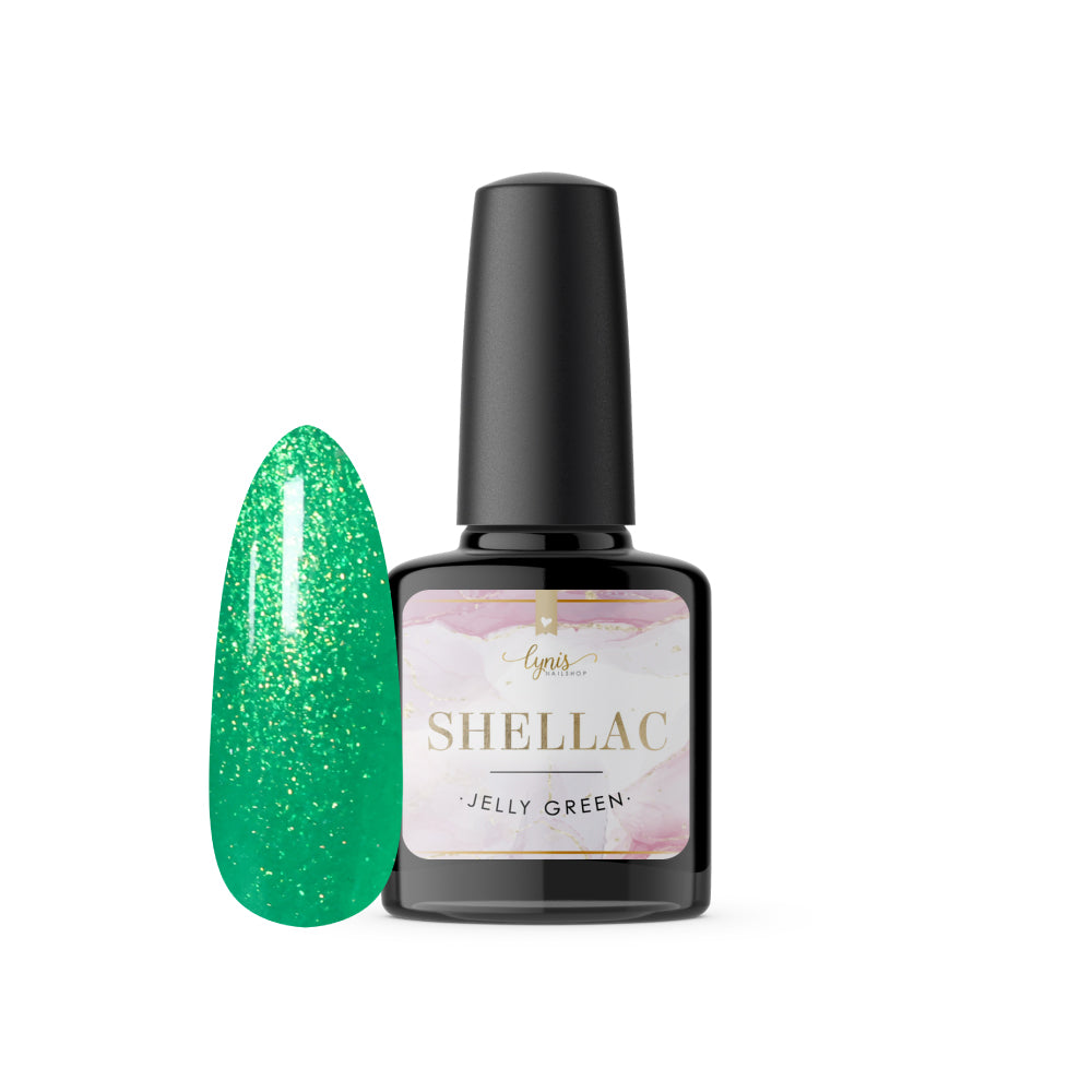 Shellac · Jelly Green 7,3ml für Nageldesign Nägel & Nagelstudios Shellac · Jelly Green 7,3ml, effekt Shellac, funkeln, gellack, gelpolish, glitter, glitzer, glitzer lacke, schimmer für Nägel im Nageldesign & Nagelstudios