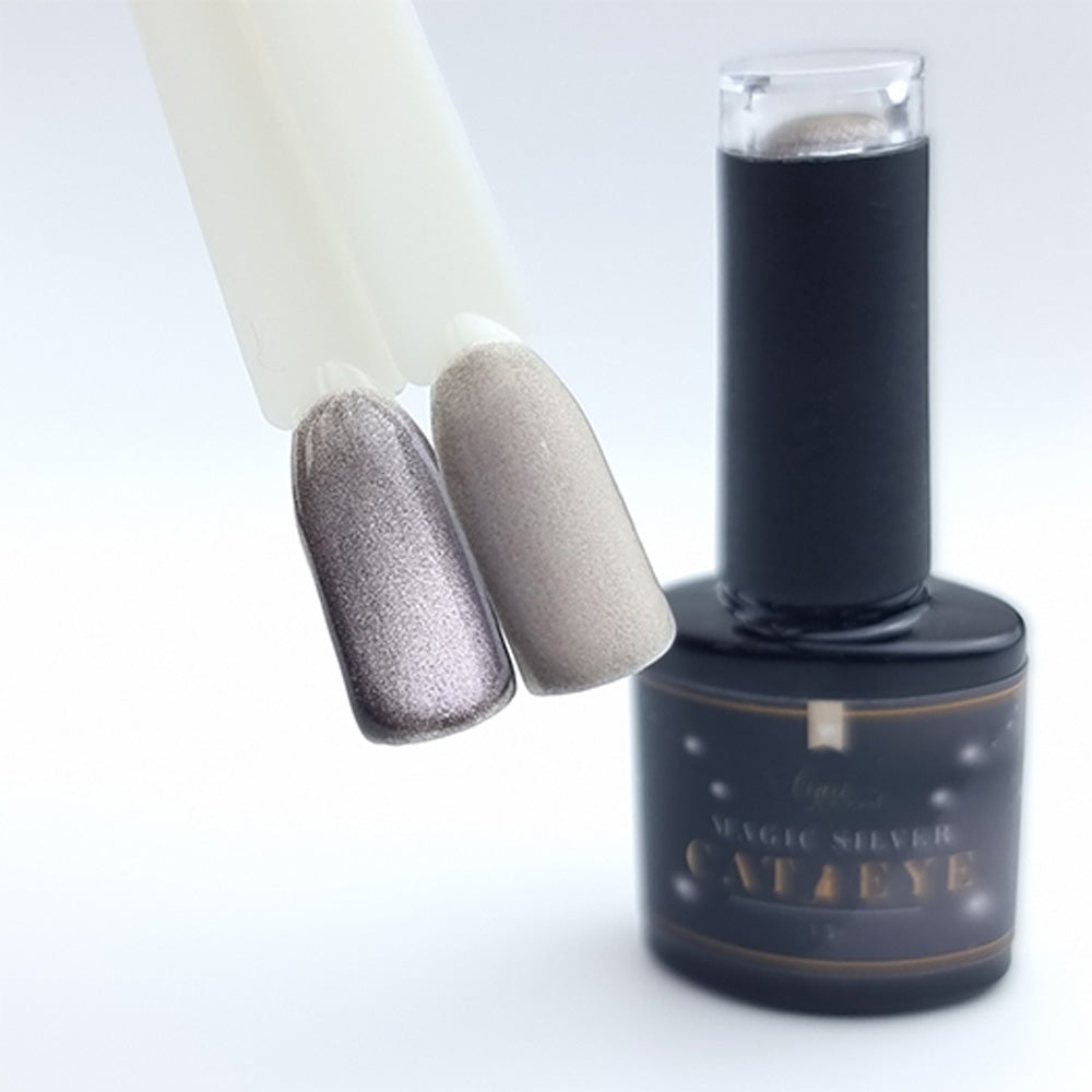 Magic Silver Cat Eye 13 Shellac · 7,5ml für Nageldesign Nägel & Nagelstudios Magic Silver Cat Eye 13 Shellac · 7,5ml, Effekt Lack, gel polish, Gellack, Magnet Lack, nail polish, silber, uv lack für Nägel im Nageldesign & Nagelstudios
