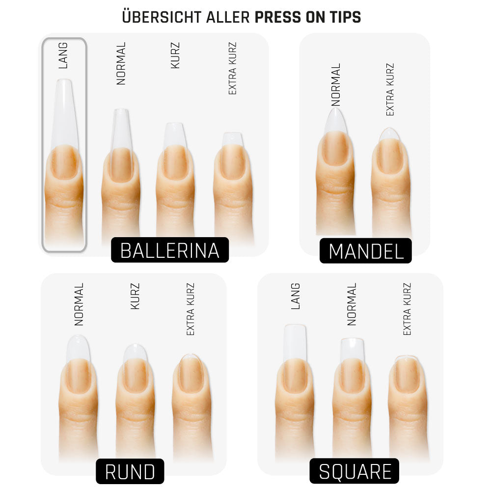 Ballerina Lang · Clear · Press On Tips für Nageldesign Nägel & Nagelstudios Ballerina Lang · Clear · Press On Tips, aufdrück Nägel, click it tips, coffin, coffin shape, durchsichtig, klar, press on nails, press on nägel für Nägel im Nageldesign & Nagelstudios