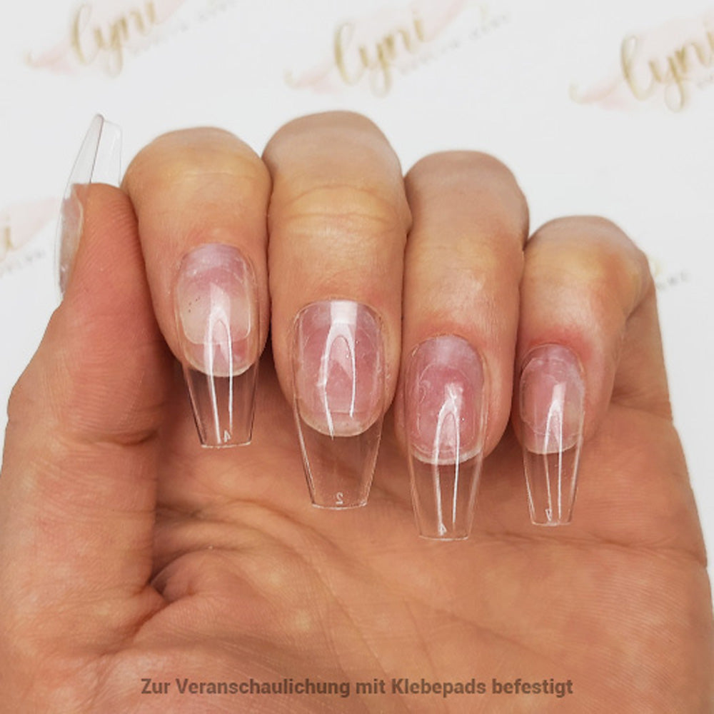 Ballerina Kurz · Clear · Press On Tips für Nageldesign Nägel & Nagelstudios Ballerina Kurz · Clear · Press On Tips, aufdrück Nägel, click it tips, coffin, durchsichtig, klar, press on nails, press on nägel für Nägel im Nageldesign & Nagelstudios