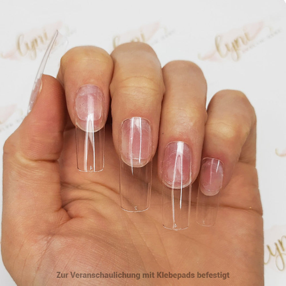 Square Lang · Clear · Press On Tips für Nageldesign Nägel & Nagelstudios Square Lang · Clear · Press On Tips, aufdrück Nägel, click it tips, coffin, durchsichtig, klar, press on nails, press on nägel für Nägel im Nageldesign & Nagelstudios