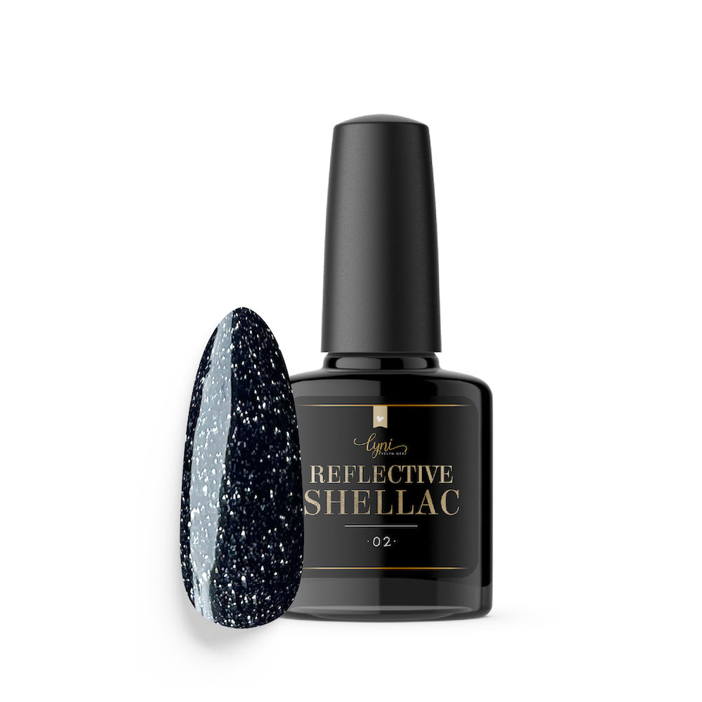 Shellac · Reflective 02 · 7,3ml für Nageldesign Nägel & Nagelstudios Shellac · Reflective 02 · 7,3ml, disco, effekt Shellac, funkeln, gellack, gelpolish, glitter, glitzer, glitzer lacke, leuchtende farben, reflektierend, schwarz für Nägel im Nageldesign & Nagelstudios