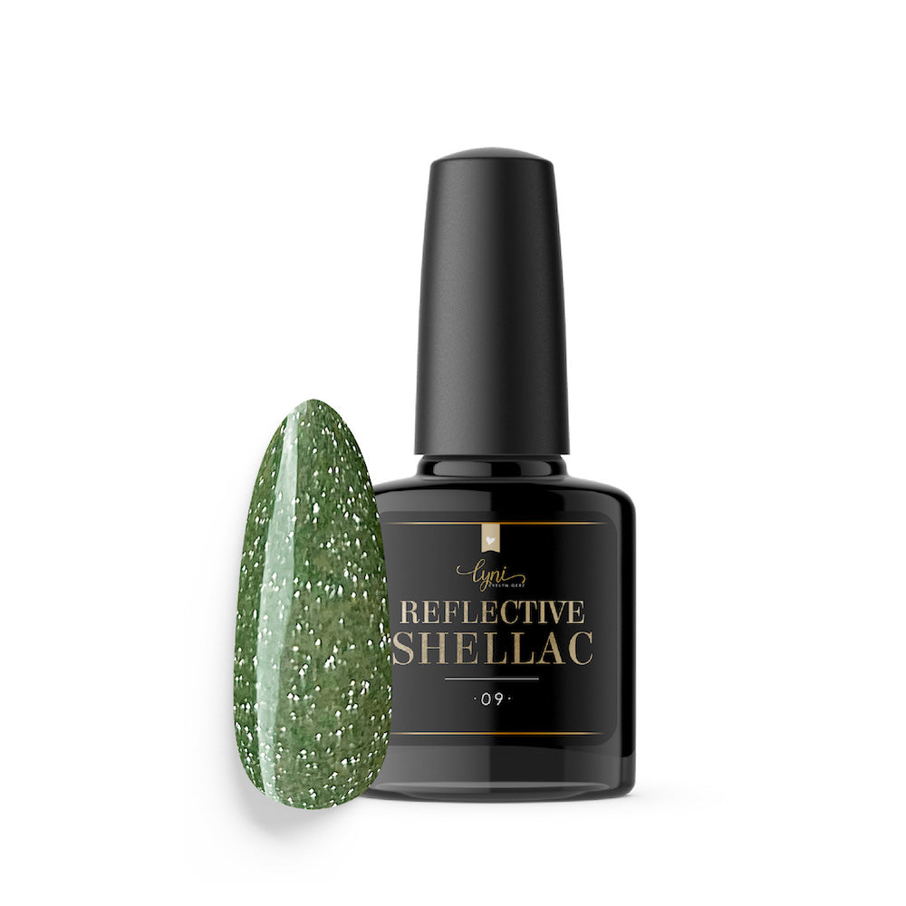 Shellac · Reflective 09 · 7.3ml für Nageldesign Nägel & Nagelstudios Shellac · Reflective 09 · 7.3ml, disco, effekt Shellac, funkeln, gellack, gelpolish, glitter, glitzer, glitzer lacke, green, grün, leuchtende farben, reflektierend für Nägel im Nageldesign & Nagelstudios
