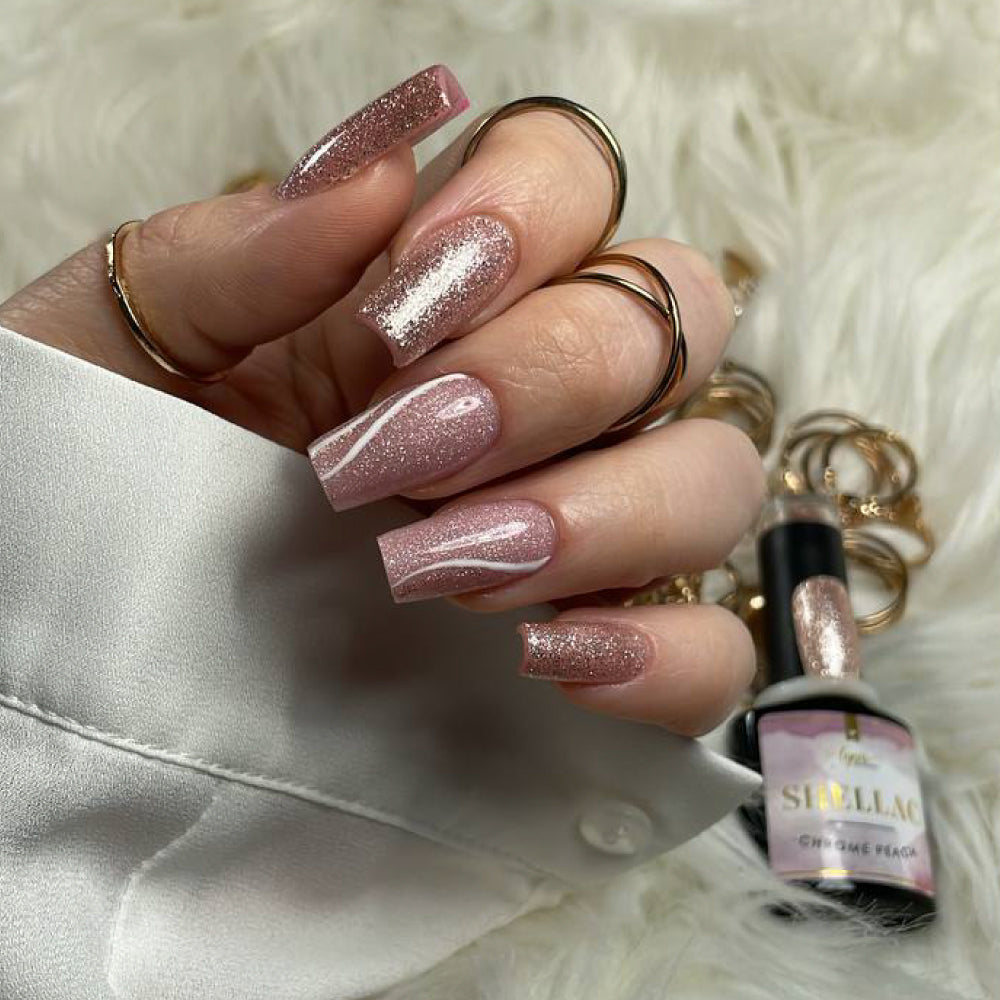 Shellac · Chrome Peach 7,3ml für Nageldesign Nägel & Nagelstudios Shellac · Chrome Peach 7,3ml, effekt Shellac, funkeln, gellack, gelpolish, glitter, glitzer, glitzer lacke, orange für Nägel im Nageldesign & Nagelstudios