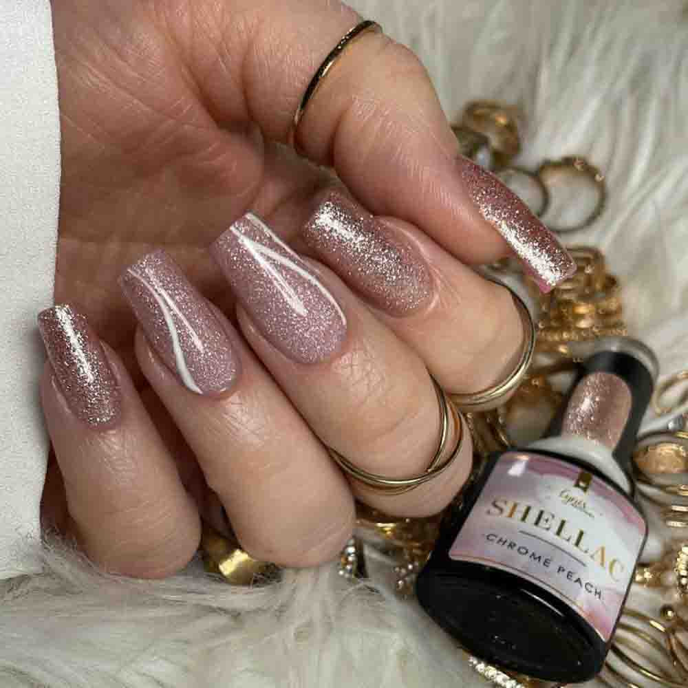 Shellac · Chrome Peach 7,3ml für Nageldesign Nägel & Nagelstudios Shellac · Chrome Peach 7,3ml, effekt Shellac, funkeln, gellack, gelpolish, glitter, glitzer, glitzer lacke, orange für Nägel im Nageldesign & Nagelstudios