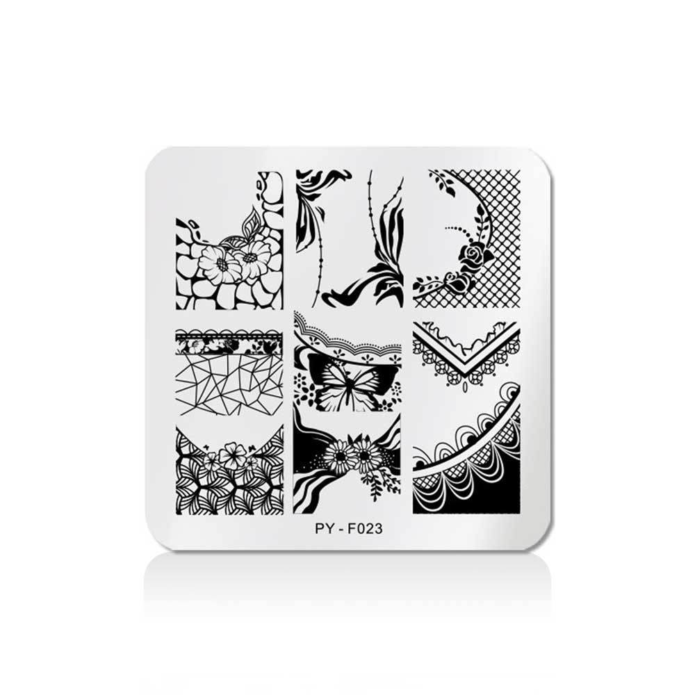 Stampingschablone PY-F023 für Nageldesign Nägel & Nagelstudios Stampingschablone PY-F023, platten, Schablone, stampen, stempeln für Nägel im Nageldesign & Nagelstudios