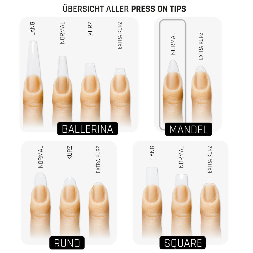 Mandel Normal · Clear · Press On Tips für Nageldesign Nägel & Nagelstudios Mandel Normal · Clear · Press On Tips, almond, aufdrück Nägel, click it tips, durchsichtig, klar, press on nails, press on nägel für Nägel im Nageldesign & Nagelstudios