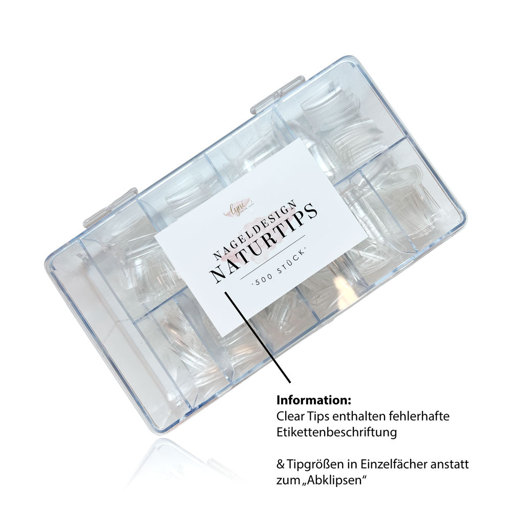 Nageldesign Naturtips · Tipkasten · 500 Stück für Nageldesign Nägel & Nagelstudios Nageldesign Naturtips · Tipkasten · 500 Stück, anfänger Tips, krallen Tips, natürliche Tips, square Tips, Verlängerung, Verlängerungs Tips für Nägel im Nageldesign & Nagelstudios