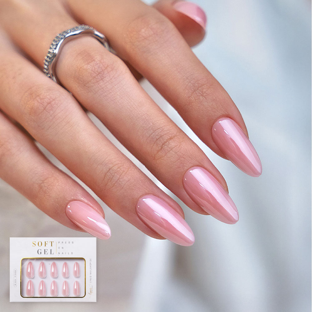 künstliche fingernägel rosa Chrome Rose Mandel · Soft Gel · Press on Nails günstig kaufen!