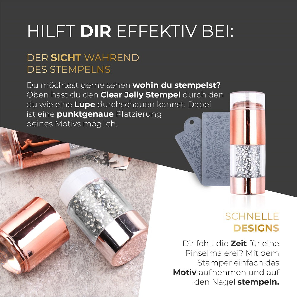 Stamper Premium Duo Clear für Nageldesign Nägel & Nagelstudios Stamper Premium Duo Clear, Clear Jelly stamper, Klarer stempel, Marschmallow Stempel, Rosegold, stampen, Stempel, Stempelkissen, stempeln für Nägel im Nageldesign & Nagelstudios