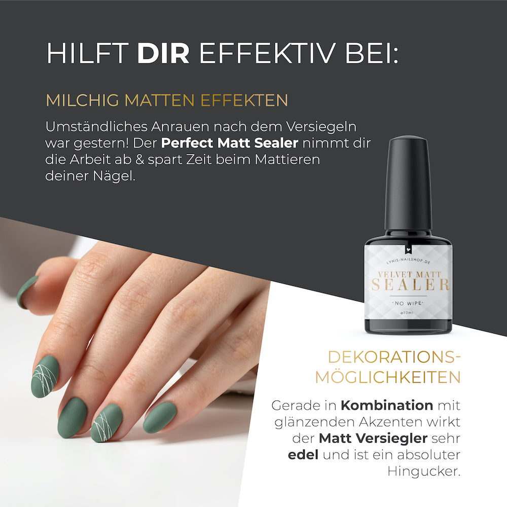 Velvet Matt Sealer · No Wipe · 10ml* für Nageldesign Nägel & Nagelstudios Velvet Matt Sealer · No Wipe · 10ml*, Matt Versiegler, perfektes Matt, Top Coat, Versiegelungsgel, Versiegler für Nägel im Nageldesign & Nagelstudios
