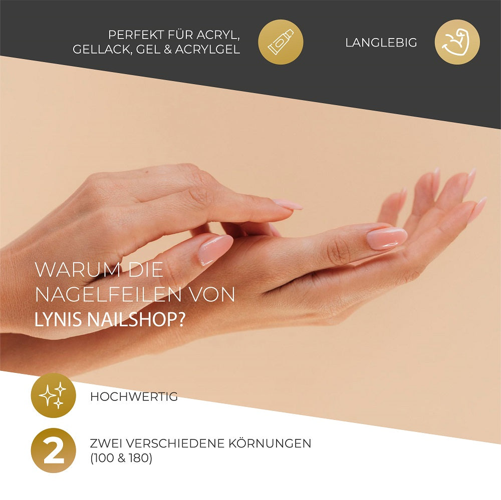 Nagelfeilen Spar-Set Doppelpack · (100/180 & 180/180 Grit) für Nageldesign Nägel & Nagelstudios Nagelfeilen Spar-Set Doppelpack · (100/180 & 180/180 Grit), gebogen für Nägel im Nageldesign & Nagelstudios