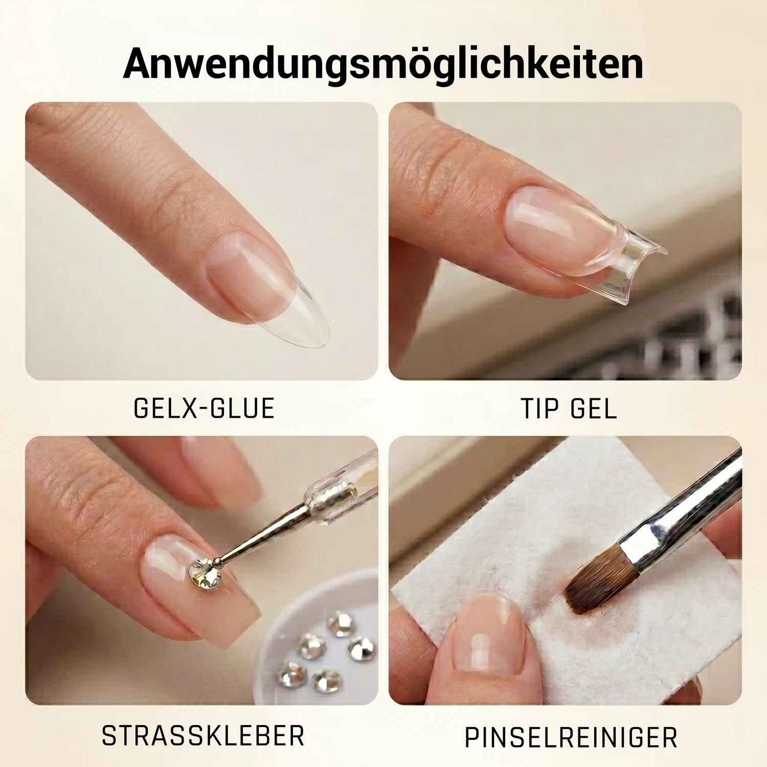 8 in 1 Glue Gel, aufdrück Nägel, base gel, Basecoat, Basegel, Builder Gel, buildergel, Click it Tips, GelX, Glue Gel, hidden, klebegel, Pinselreinigungsge, press on nails, press on nägel, refill gel, Refillgel, Rhinestoneglue, Tip Gel, Verlängerungsgel für Nägel im Nageldesign & Nagelstudios