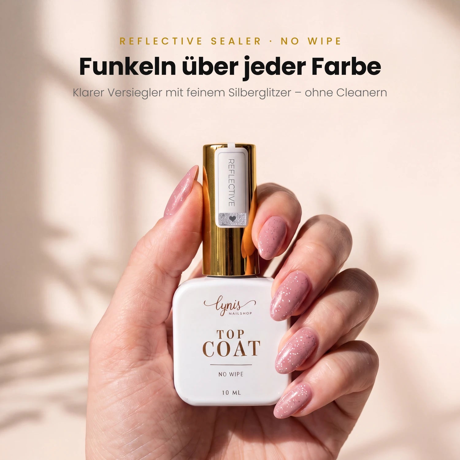 Reflective Sealer · No Wipe · 10ml, flash on, glanz Versiegler, glimmer, Glitter, Glitzer, reflektierend, schimmer, Top Coat, Versiegelungsgel, Versiegler für Nägel im Nageldesign & Nagelstudios