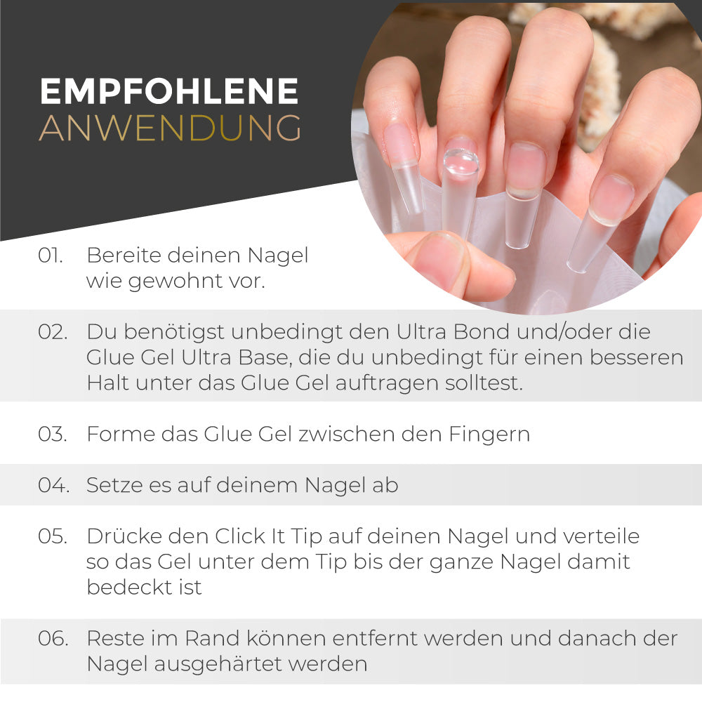 Glue Gel · für Press On Tips 20 ml, aufdrück Nägel, Click it Tips, coffin, durchsichtig, Glue Gel, gluegel, gluegelset, Gum Gel, klar, klebegel, knete, knetgel, Popel Gel, popelgel, press on gel, press on nails, press on nägel für Nägel im Nageldesign & Nagelstudios