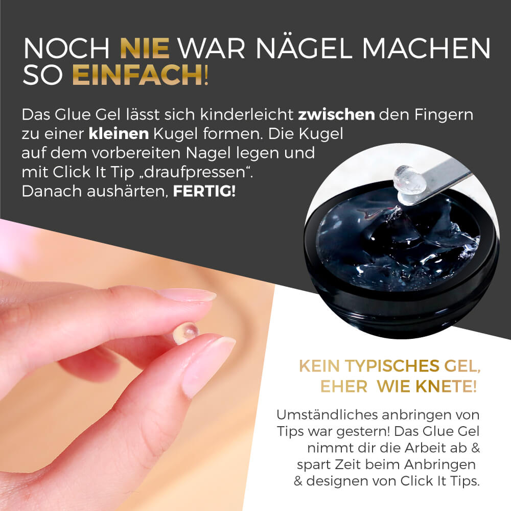 Glue Gel · für Press On Tips 20 ml, aufdrück Nägel, Click it Tips, coffin, durchsichtig, Glue Gel, gluegel, gluegelset, Gum Gel, klar, klebegel, knete, knetgel, Popel Gel, popelgel, press on gel, press on nails, press on nägel für Nägel im Nageldesign & Nagelstudios