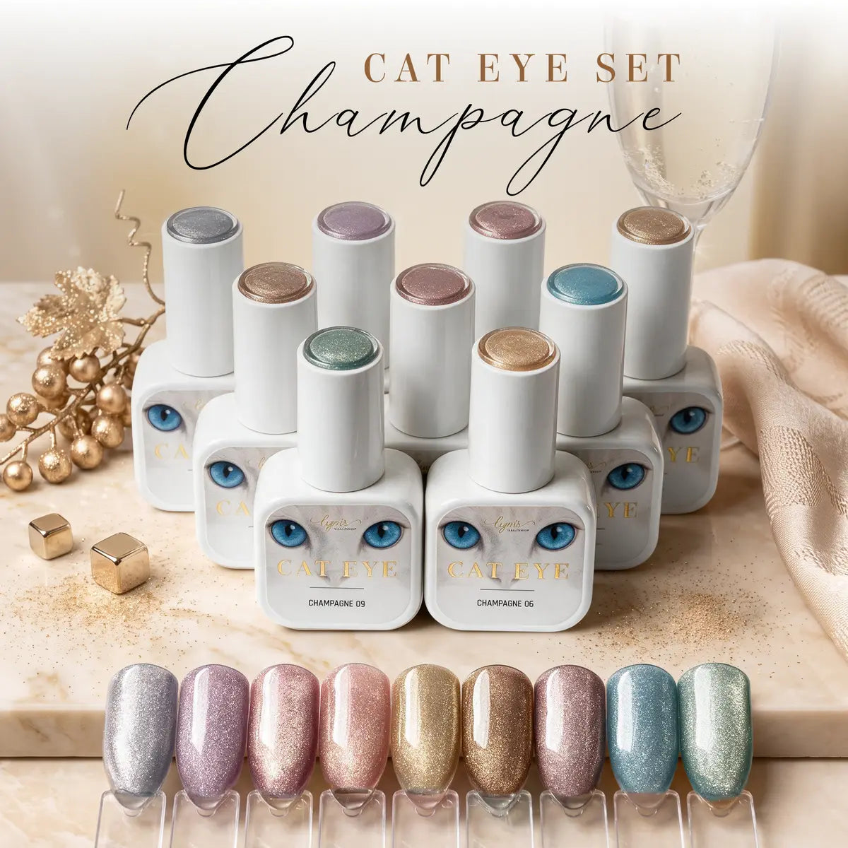 Shellac · Cat Eye Champagne Set, Effekt Lack, gel polish, Gellack, hidden, Magnet Lack, nail polish, uv lack für Nägel im Nageldesign & Nagelstudios