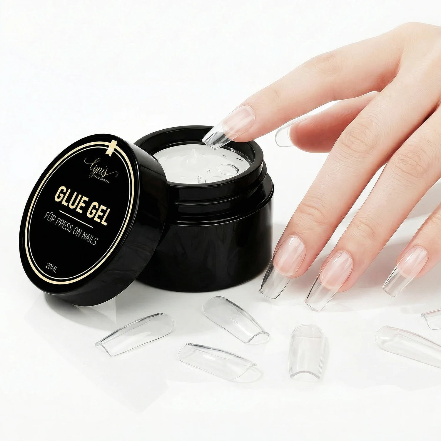 Glue Gel · für Press On Tips 20 ml, aufdrück Nägel, Click it Tips, coffin, durchsichtig, Glue Gel, gluegel, gluegelset, Gum Gel, klar, klebegel, knete, knetgel, Popel Gel, popelgel, press on gel, press on nails, press on nägel für Nägel im Nageldesign & Nagelstudios