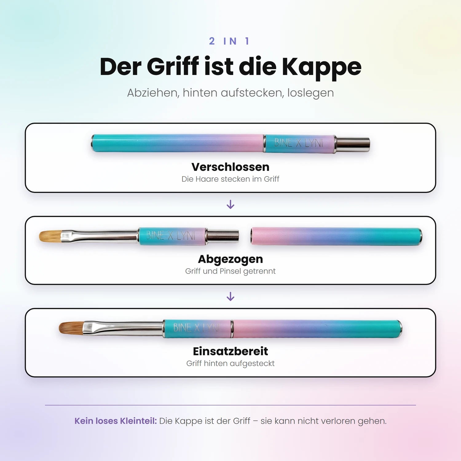 Rainbow Brush · Bine X Lyni · Größe 6, Farbpinsel, Gelpinsel, hidden, modellage pinsel für Nägel im Nageldesign & Nagelstudios
