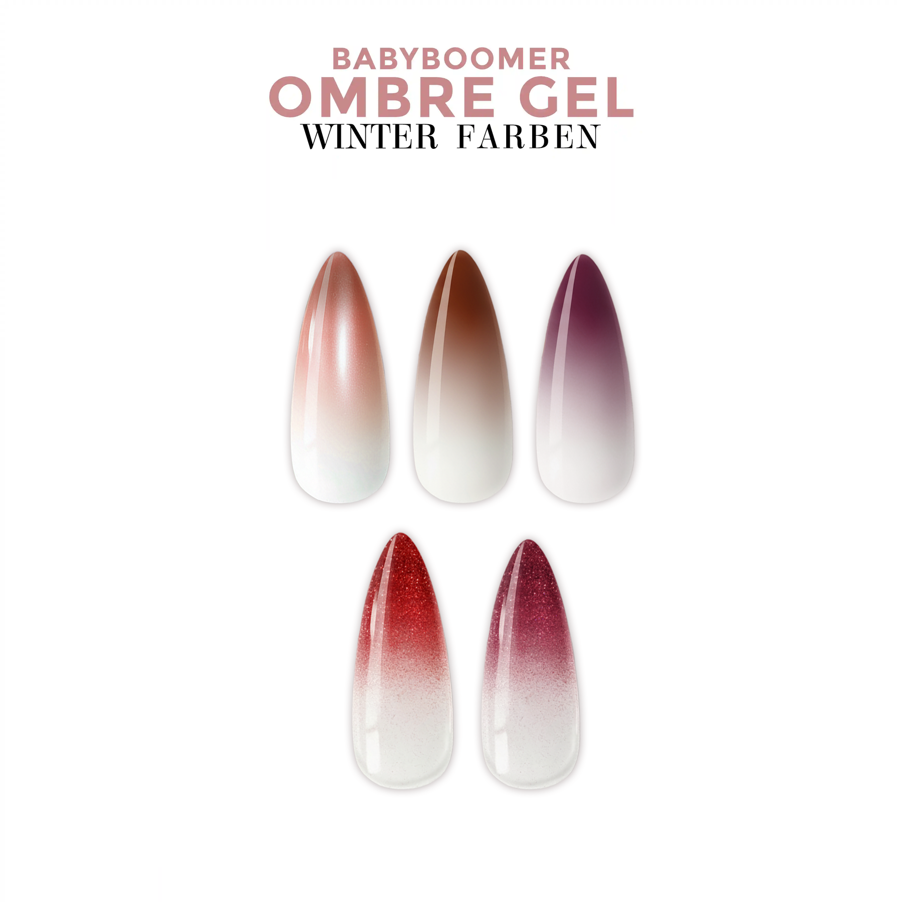 Ombre Babyboomer Gel Set · Winterfarben, Aura-Effekt, Babyboomer Gel, Farbverlauf, Ombre Gel, Ombre Verlauf, Verlauf für Nägel im Nageldesign & Nagelstudios