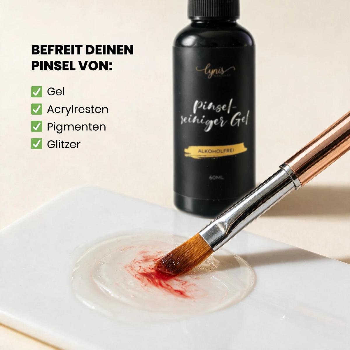 Pinselreiniger Gel alkoholfrei · 60 ml, hidden, Pinselreiniger, Pinselreinigungsgel. Brush Cleaner für Nägel im Nageldesign & Nagelstudios