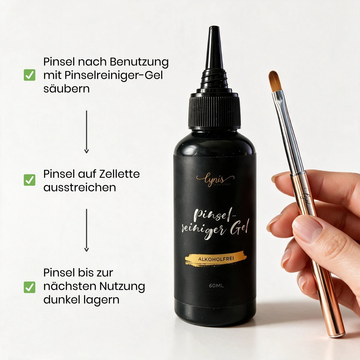Pinselreiniger Gel alkoholfrei · 60 ml, hidden, Pinselreiniger, Pinselreinigungsgel. Brush Cleaner für Nägel im Nageldesign & Nagelstudios