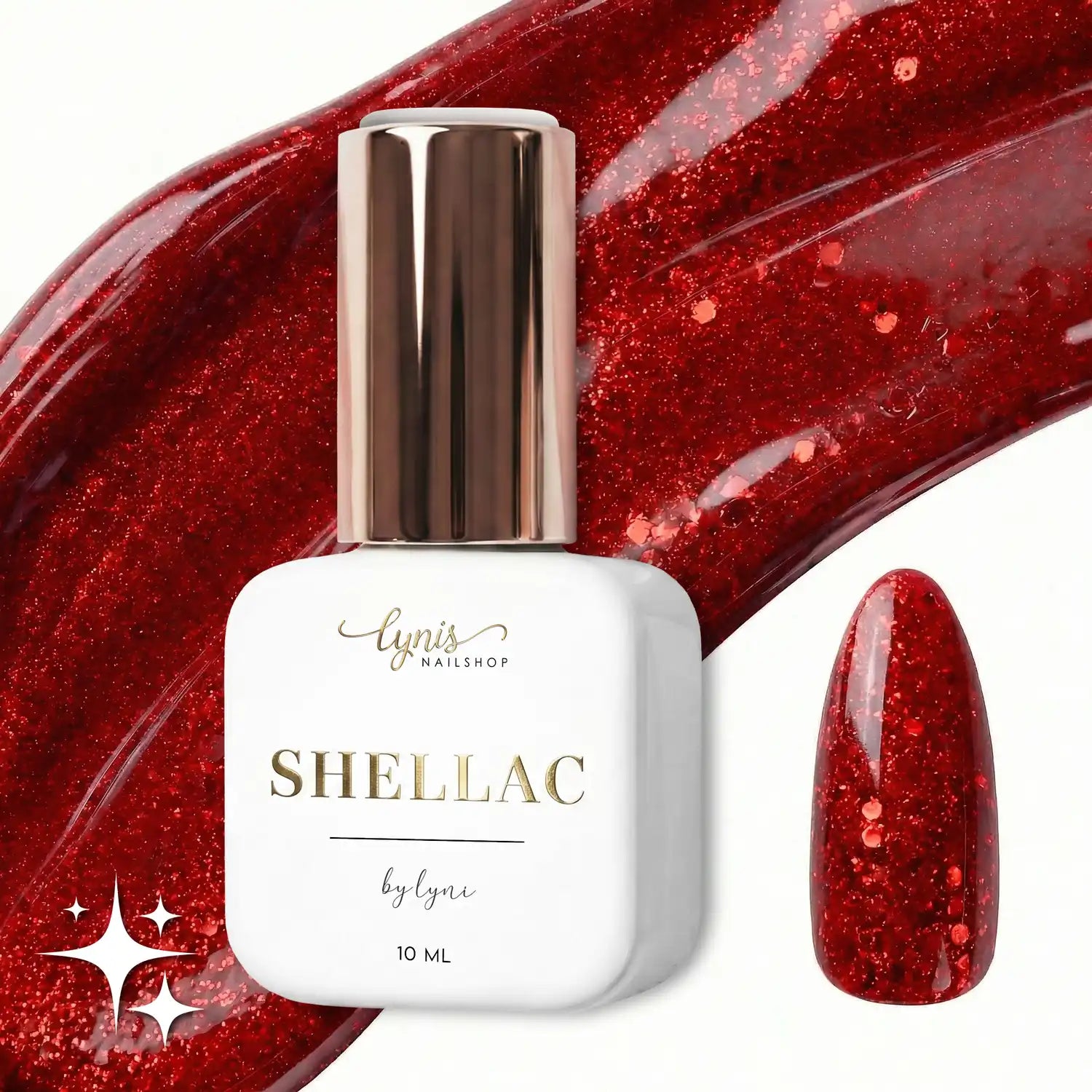 Shellac · Festive 10ml, gel polish, gellack, glimmer, glitter, glitzer, nail polish, rot, uv lack für Nägel im Nageldesign & Nagelstudios