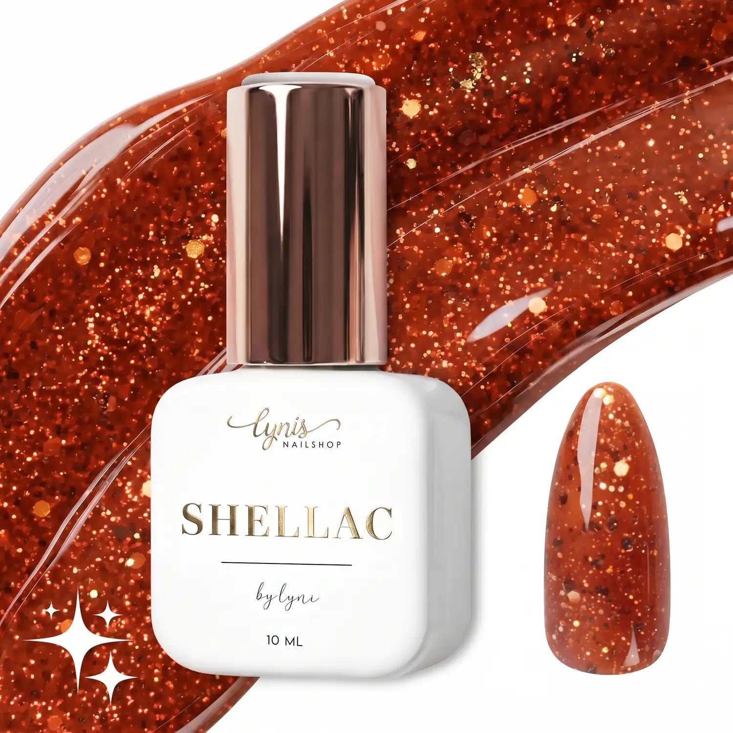 Shellac · Sparkle Autumn Amber 10ml, effekt Shellac, funkeln, gellack, gelpolish, glitter, glitzer, glitzer lacke für Nägel im Nageldesign & Nagelstudios