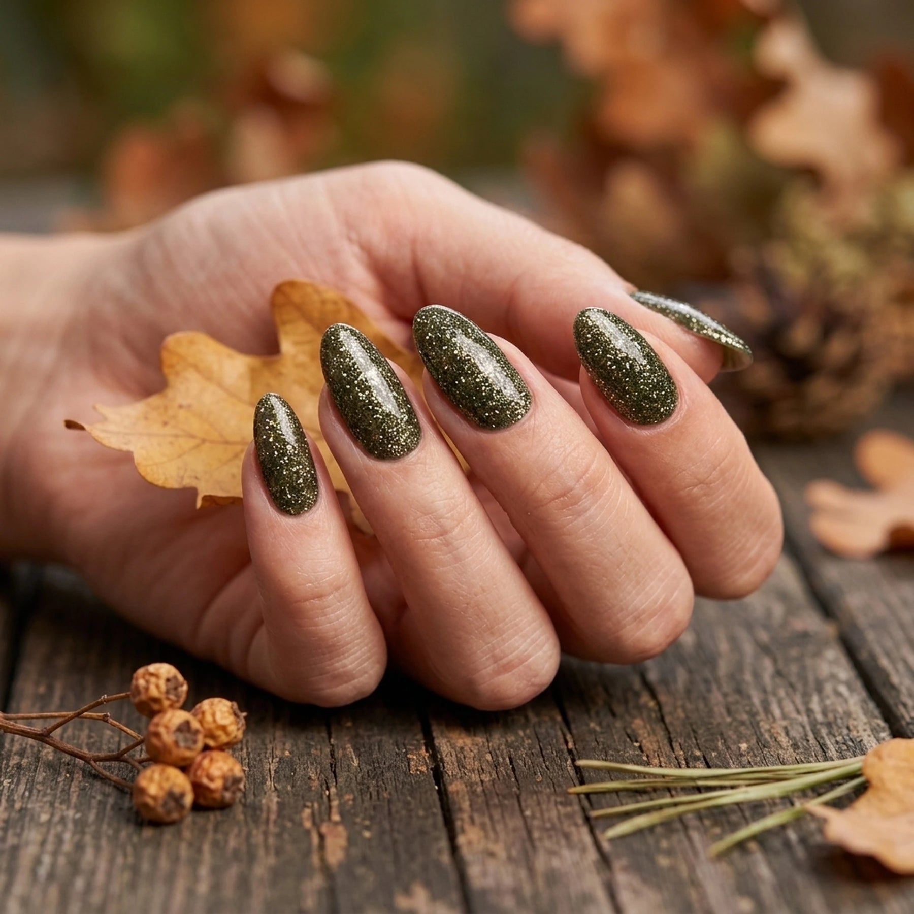 Shellac · Sparkle Autumn Green 10ml, effekt Shellac, funkeln, gellack, gelpolish, glitter, glitzer, glitzer lacke für Nägel im Nageldesign & Nagelstudios